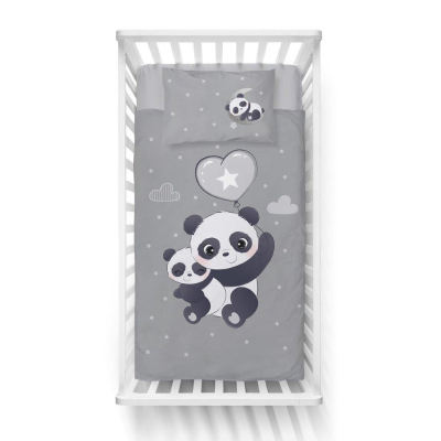 Dvostranska SIVA posteljnina PANDA 120x90 cm