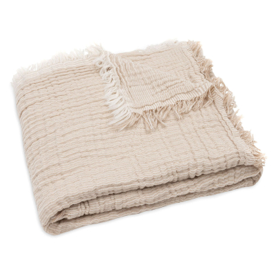 Bež muslin odeja Fringe Stripe Biscuit, 75x100 cm, Jollein