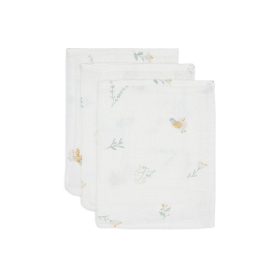 Kremno bele krpice za umivanje LOVELY BIRDS 15x20cm (3 kosi) Jollein®