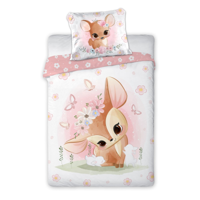 Roza-bela 2-delna posteljnina BAMBI Cuddles 135x100 cm, Faro
