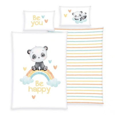 Bela 2-delna posteljnina PANDA Be Happy, 135x100 cm