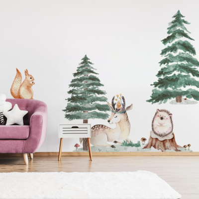 Stenske nalepke JELEN, JEŽ, VEVERIČKA DK319 - XL, Yoko Design