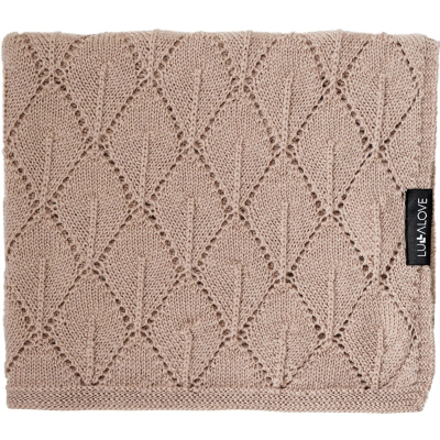 Karamel bež MERINO odeja LISTKI, Lullalove 90x100 cm - PREMIUM