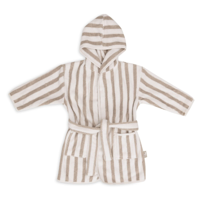 Kremno bel otroški kopalni plašč 1-2 leti STRIPE TERRY OLIVE, Jollein® GOTS  