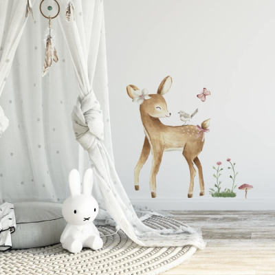 Stenske nalepke BAMBI z roza metuljčkom DK327 (80x76 cm), Yoko Design