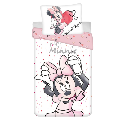 Roza 2-delna posteljnina MINNIE MOUSE srčki 140x200 cm, ©DISNEY