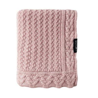 Pudrasto roza MERINO volnena pletena odeja KITKA, LULLALOVE 90x100 cm - PREMIUM