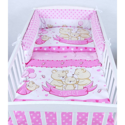 Roza 3-delna posteljnina MEDVEDKI SWEET, 120x90 cm, BabyLux