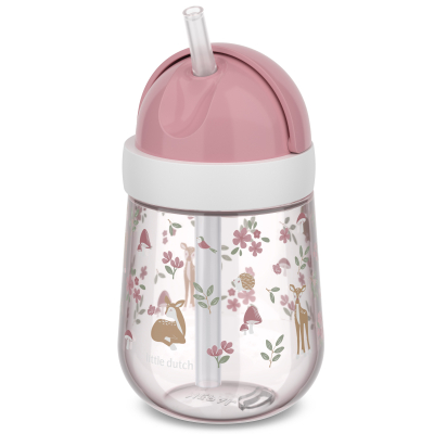 Roza steklenička za pitje s slamico Fairy Garden (300 ml), Little Dutch