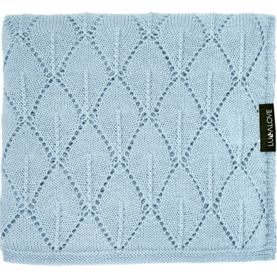 Svetlo modra MERINO odeja LISTKI, Lullalove 90x100 cm - PREMIUM