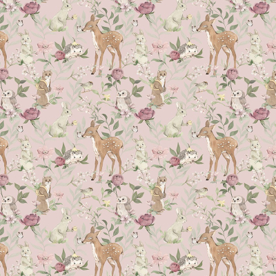 Stenske tapete za otroško sobo WOODLAND PINK (100x280 cm), Malumi - AKCIJA