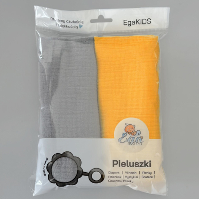 Muslin tetra pleničke SIVA-RUMENA (2 KOSA), Ega - AKCIJA