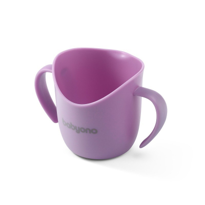 Vijoličen ergonomski lonček za pitje FLOW (6m+), Babyono