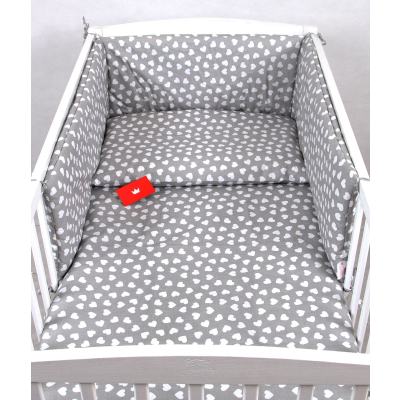 Siva 3-delna posteljnina BELI SRČKI 120x90 cm