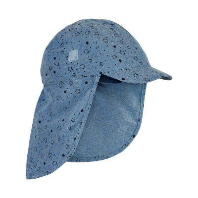 Jeans moder klobuček - kapa s šiltom za dojenčka z UV zaščito (UPF 50+) 6-12 m – FADED DENIM ZVEZDICE, En Fant