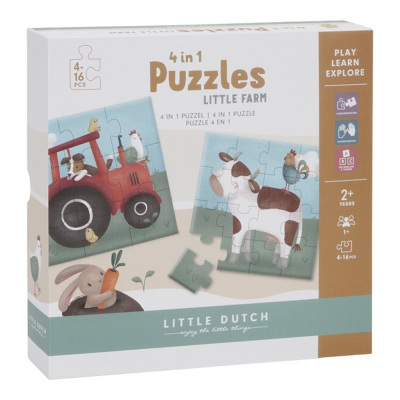 Sestavljanke puzzle Little Farm 4v1 (2 leti+), Little Dutch (LD7153)