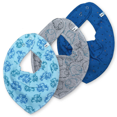 Modra rutka-slinček – trikotniki, traktor in slončki (3 kosi), Pippi®