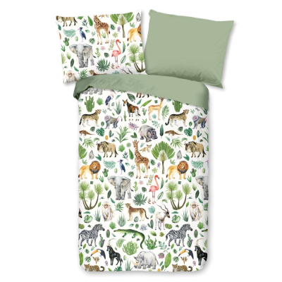 Bela - khaki zelena otroška posteljnina JUNGLE 140x200 cm, Good Morning (6835-G)