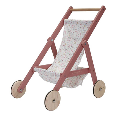 Temno roza lesen voziček za punčko Flowers & Butterflies (3 leta+), Little Dutch