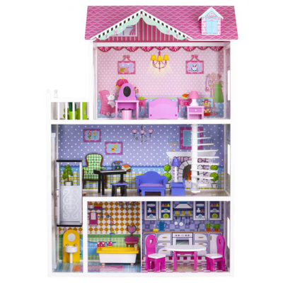 XXL roza počitniška hiša za punčke, barbike 124 cm, Ecotoys - ZADNJI KOSI