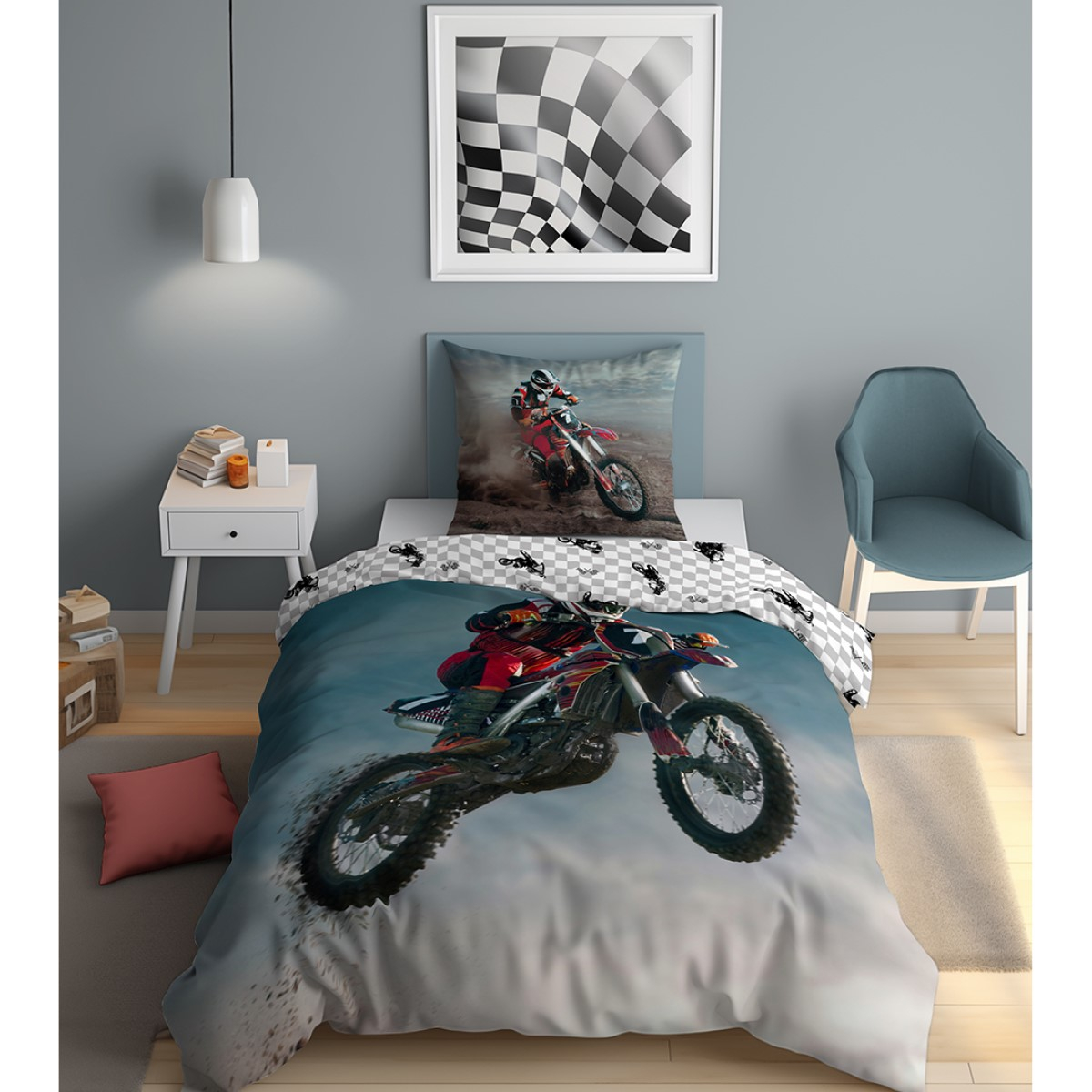 2-delna posteljnina MOTOCROSS Glow in the dark, 140x200 cm-1