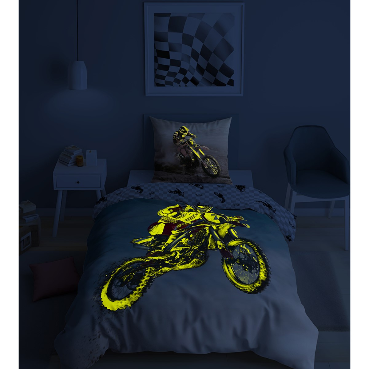 2-delna posteljnina MOTOCROSS Glow in the dark, 140x200 cm-3