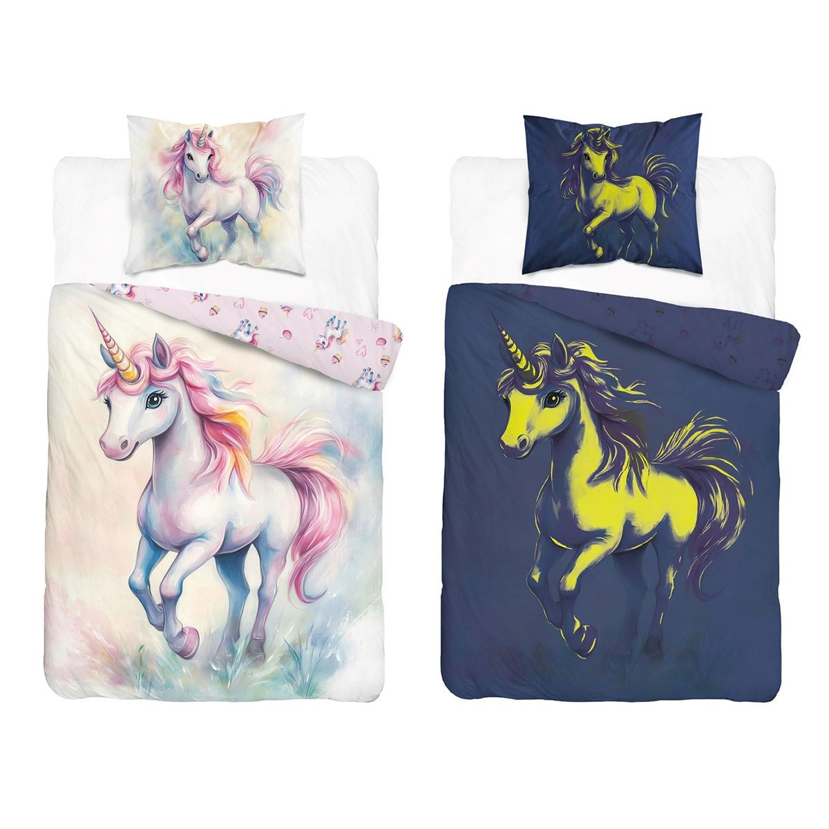Roza 2-delna posteljnina UNICORN, Glow in the dark,140x200 cm