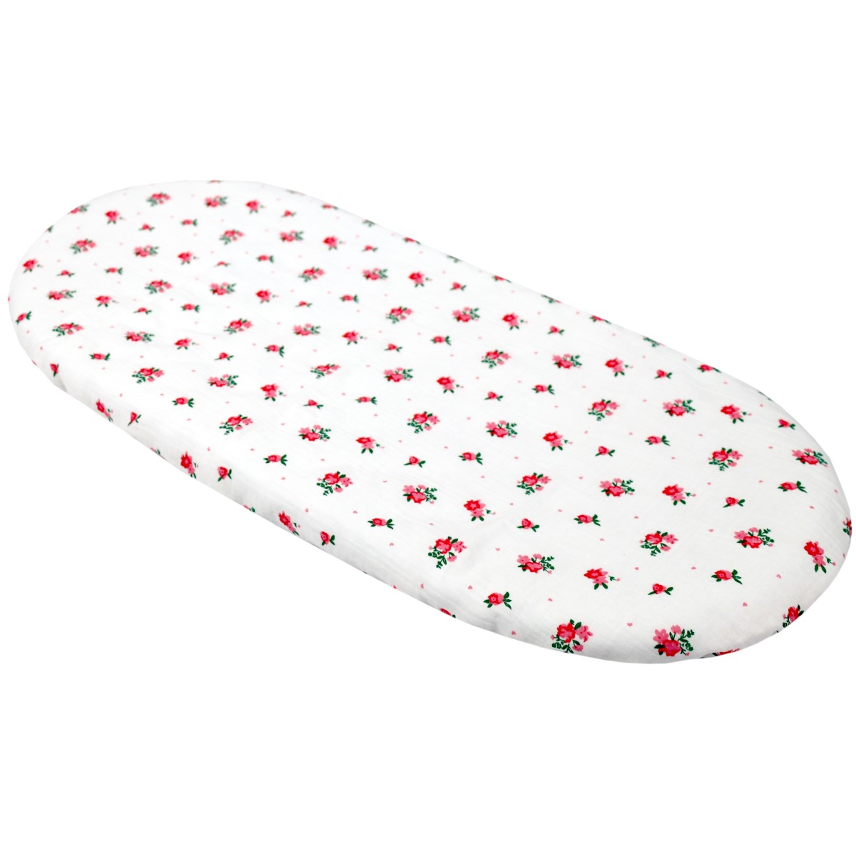 Bela ovalna rjuha za košek 75/80x35/40 cm iz bombažnega muslina - ROZA ROŽICE, BabyLux