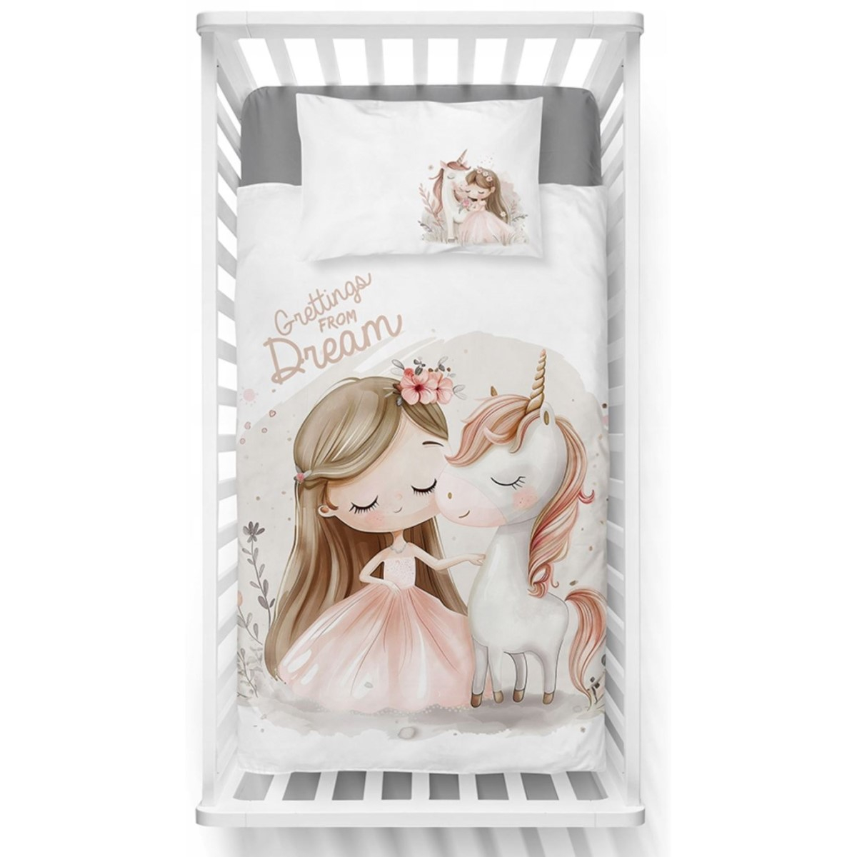 Bela posteljnina DEKLICA IN UNICORN, Greeting form dream 120x90 cm-1