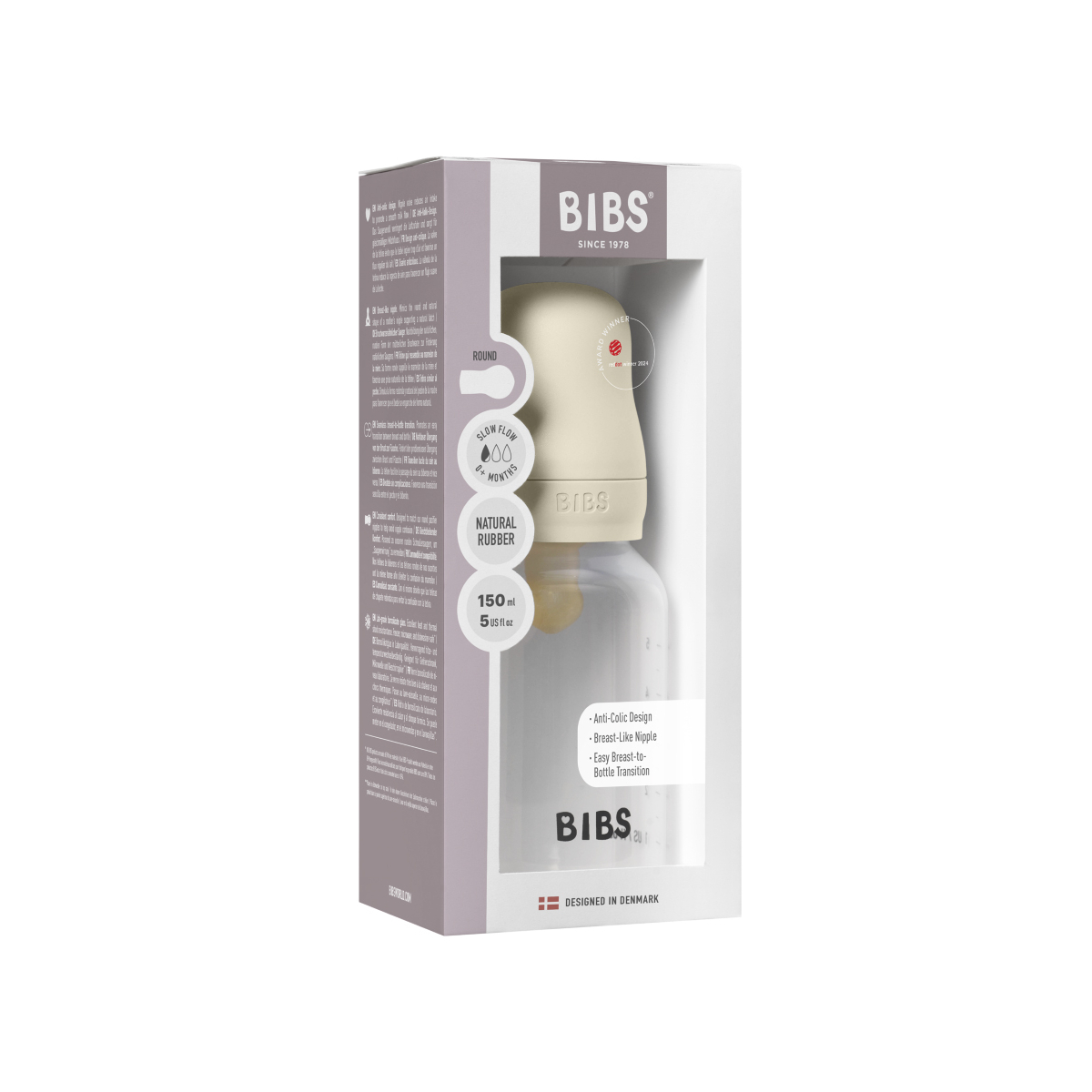 Otorška steklenička za dojenčka BIBS 150 ml Ivory (počasen pretok)