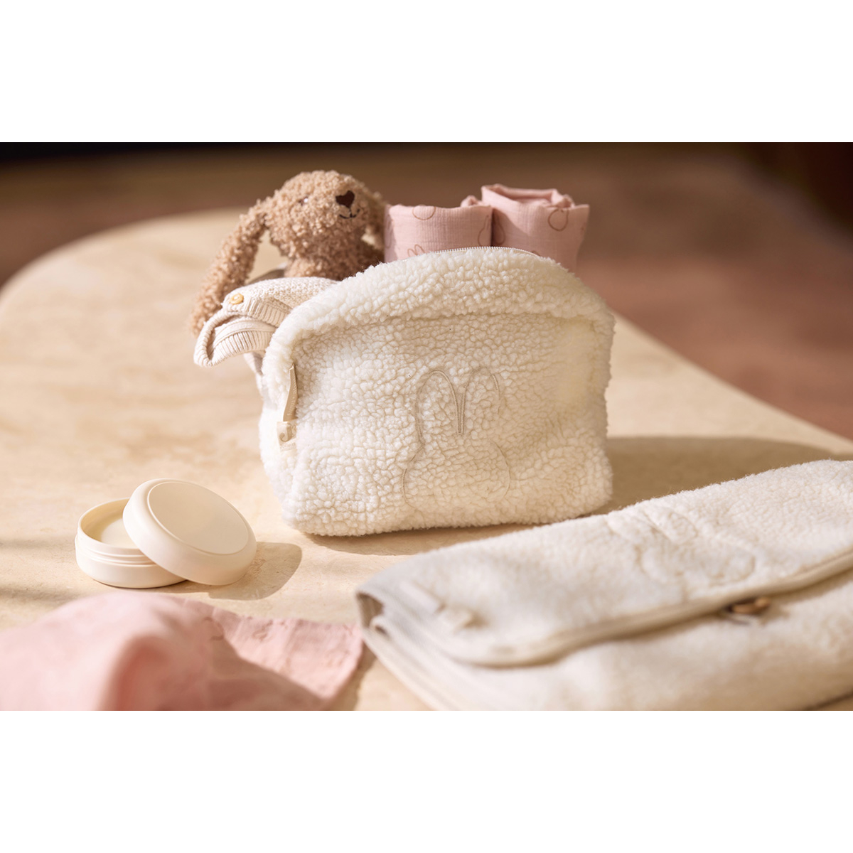 Sivo bež plišasta kozmetična torbica Teddy Miffy Oatmeal, Jollein® 