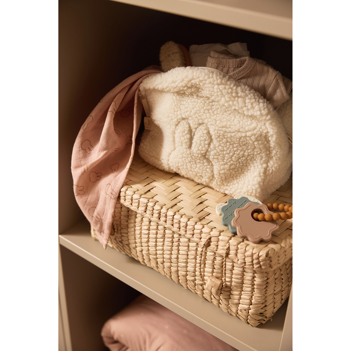 Sivo bež plišasta kozmetična torbica Teddy Miffy Oatmeal, Jollein® 