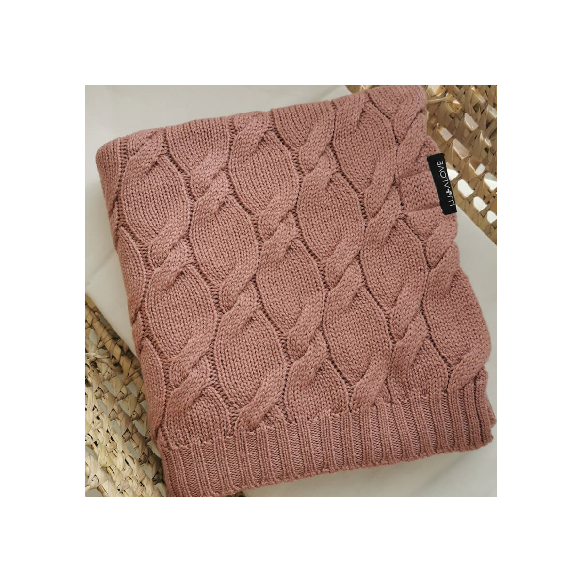 Umazano roza MERINO volnena pletena odeja LULLALOVE 80x100 cm - PREMIUM