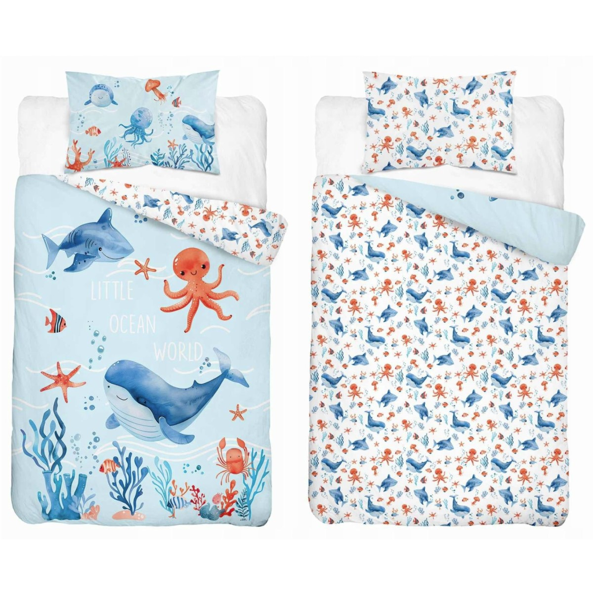 Modra posteljnina OCEAN, Little Ocean World 120x90 cm