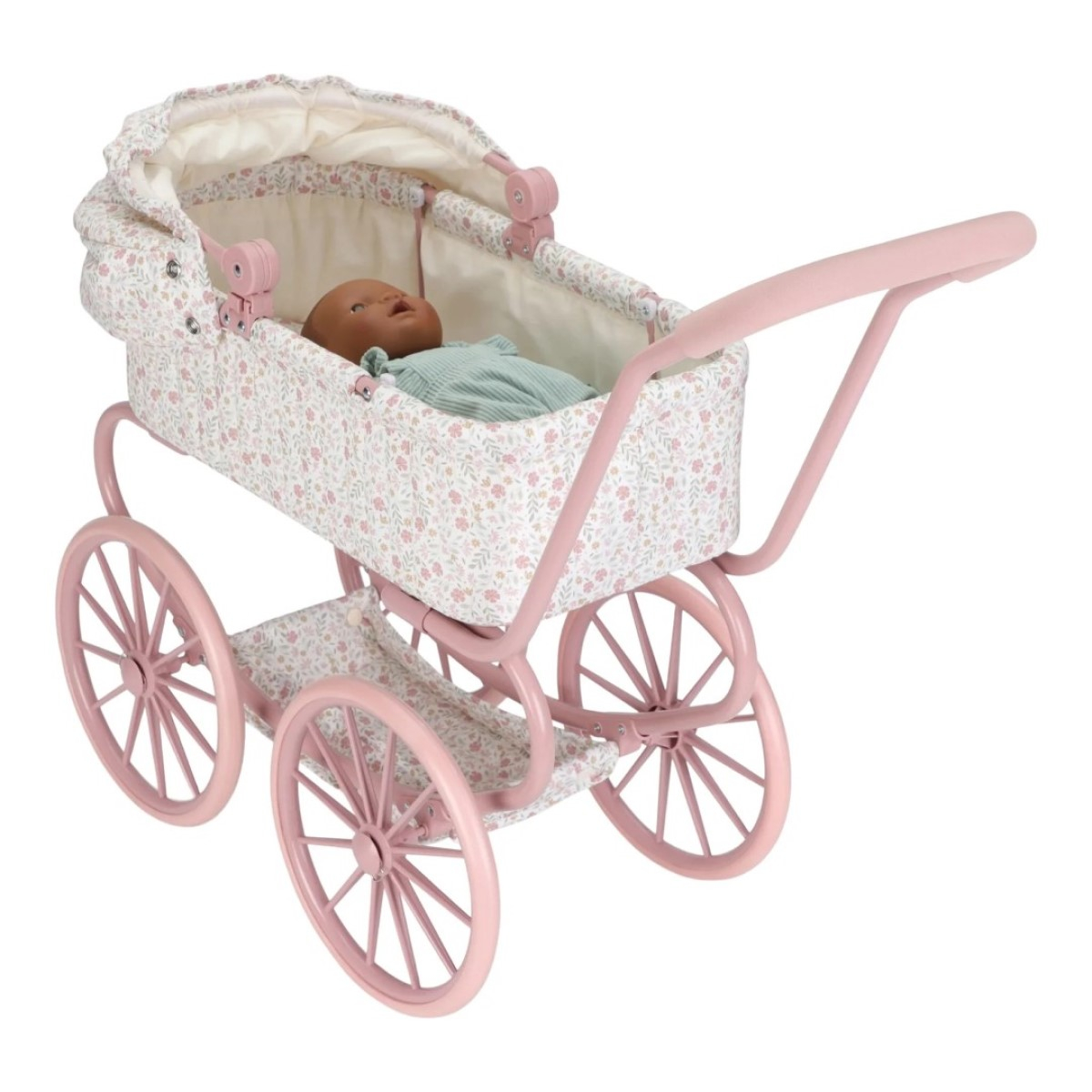 Roza klasičen voziček za punčko Soft Flowers (36 mesecev+), Little Dutch (LD4586)