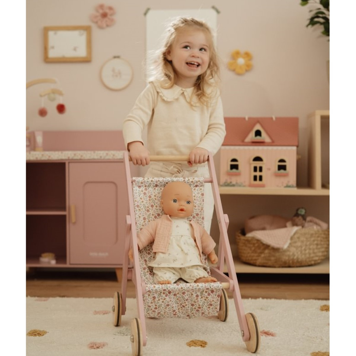 Roza lesen voziček za punčko Fairy garden (3 leta+), Little Dutch (LD2518)-1