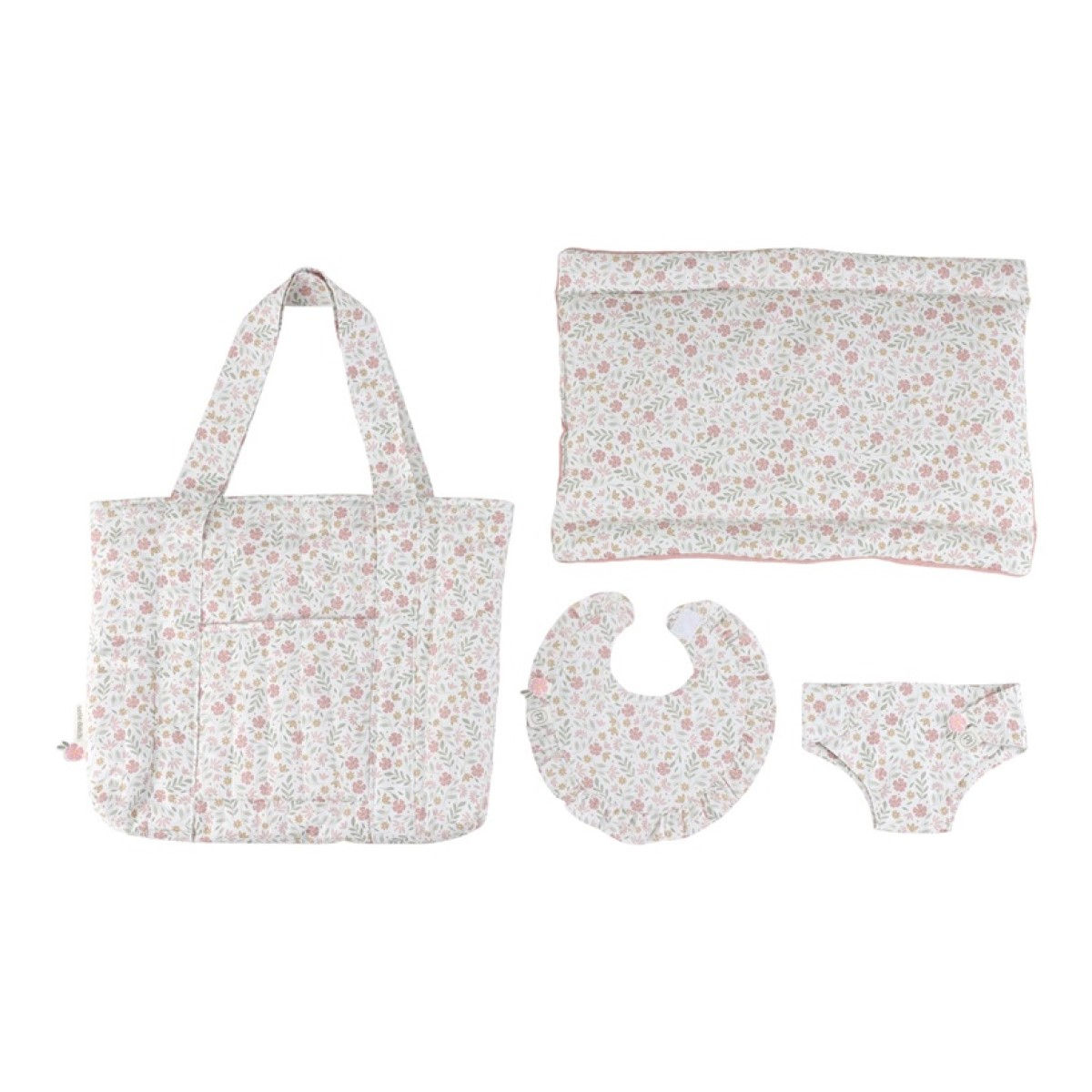 Roza previjalna torba za punčko Soft Flowers (3 leta+), Little Dutch (LD4589)