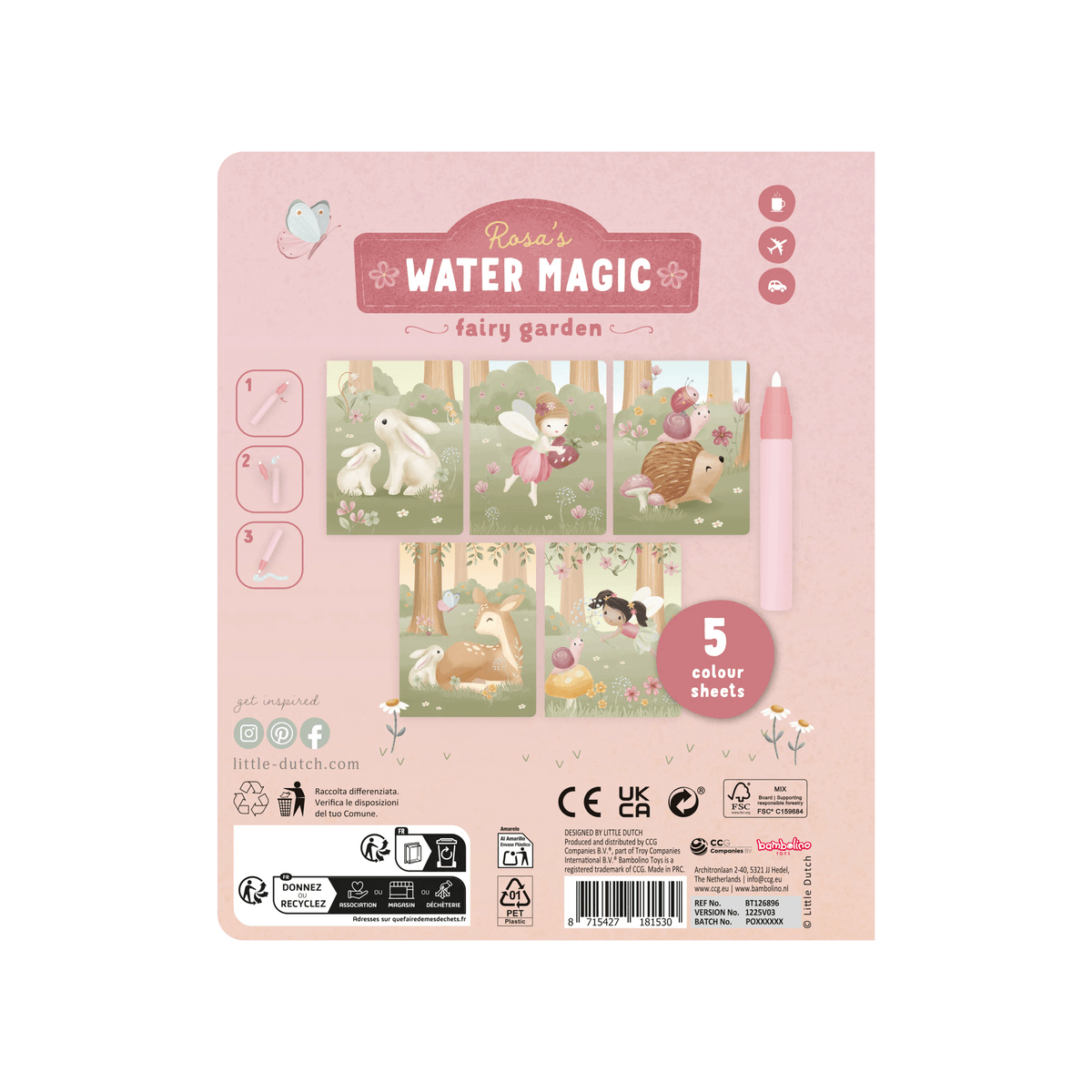 Vodna čarobna knjiga Water Magic Rosa Fairy Garden (2 leta+), Little Dutch (126896)-1