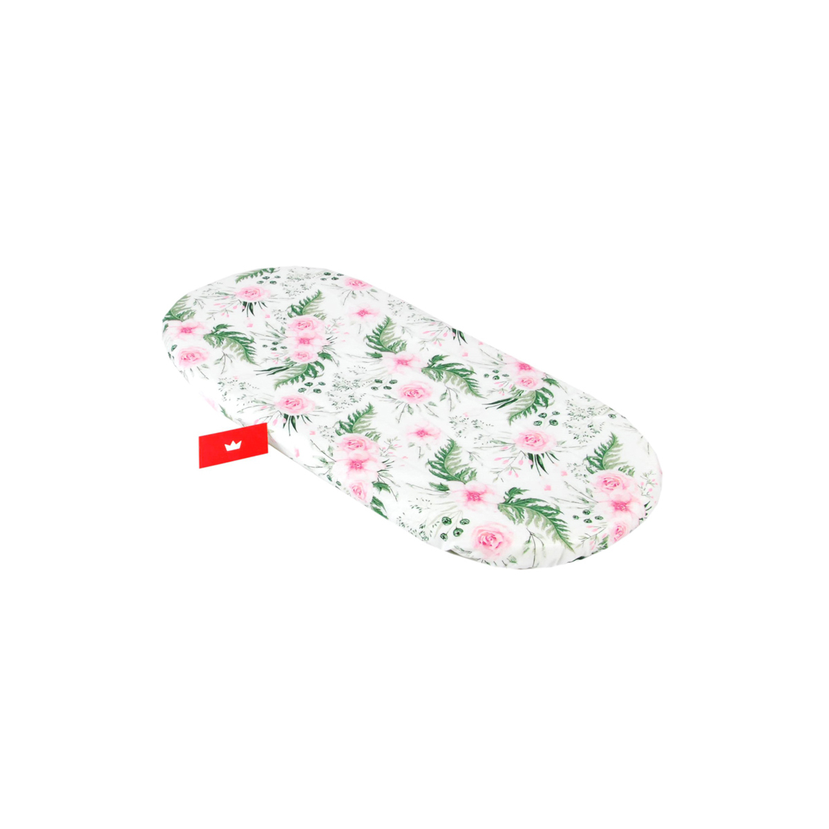 BELA ovalna jogi rjuha za košek ROZA VRTNICE 75/80x35/40 cm