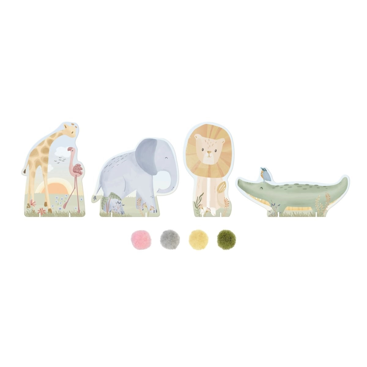 Kartice s pomponi Safari Friends (3 leti+), Little Dutch (126919)-2