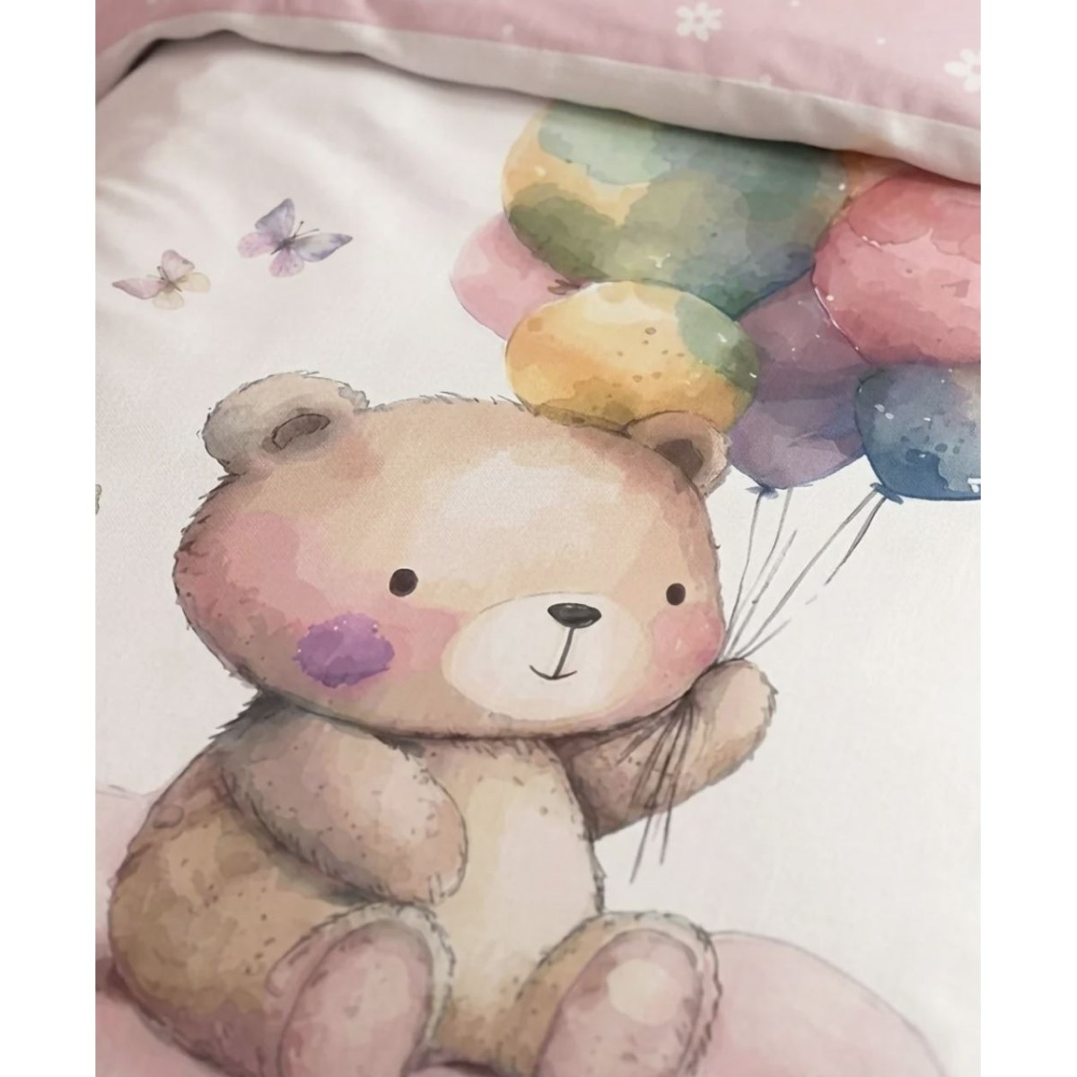 Roza 2-delna akvarel posteljnina MEDVEDEK Z BALONI Cuddles 135x100 cm, Faro-4