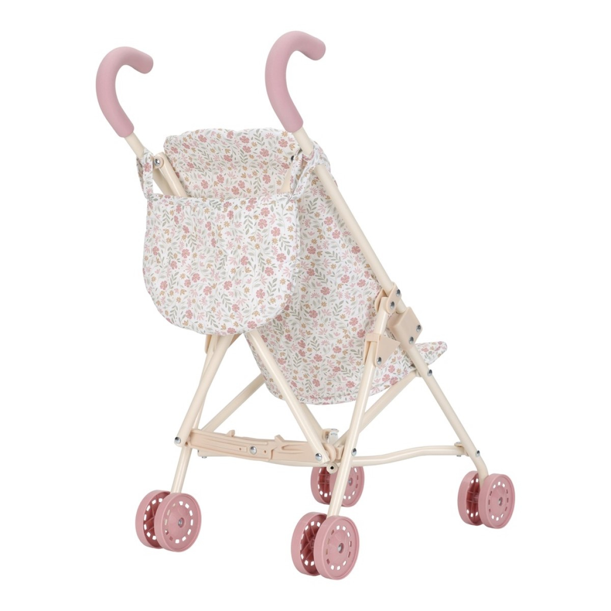 Roza kovinski voziček za punčko Soft Flowers (36 mesecev+), Little Dutch (LD4585)