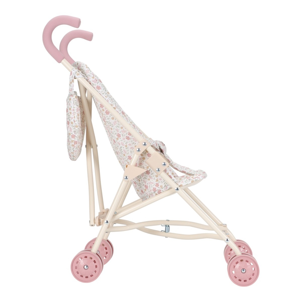 Roza kovinski voziček za punčko Soft Flowers (36 mesecev+), Little Dutch (LD4585)