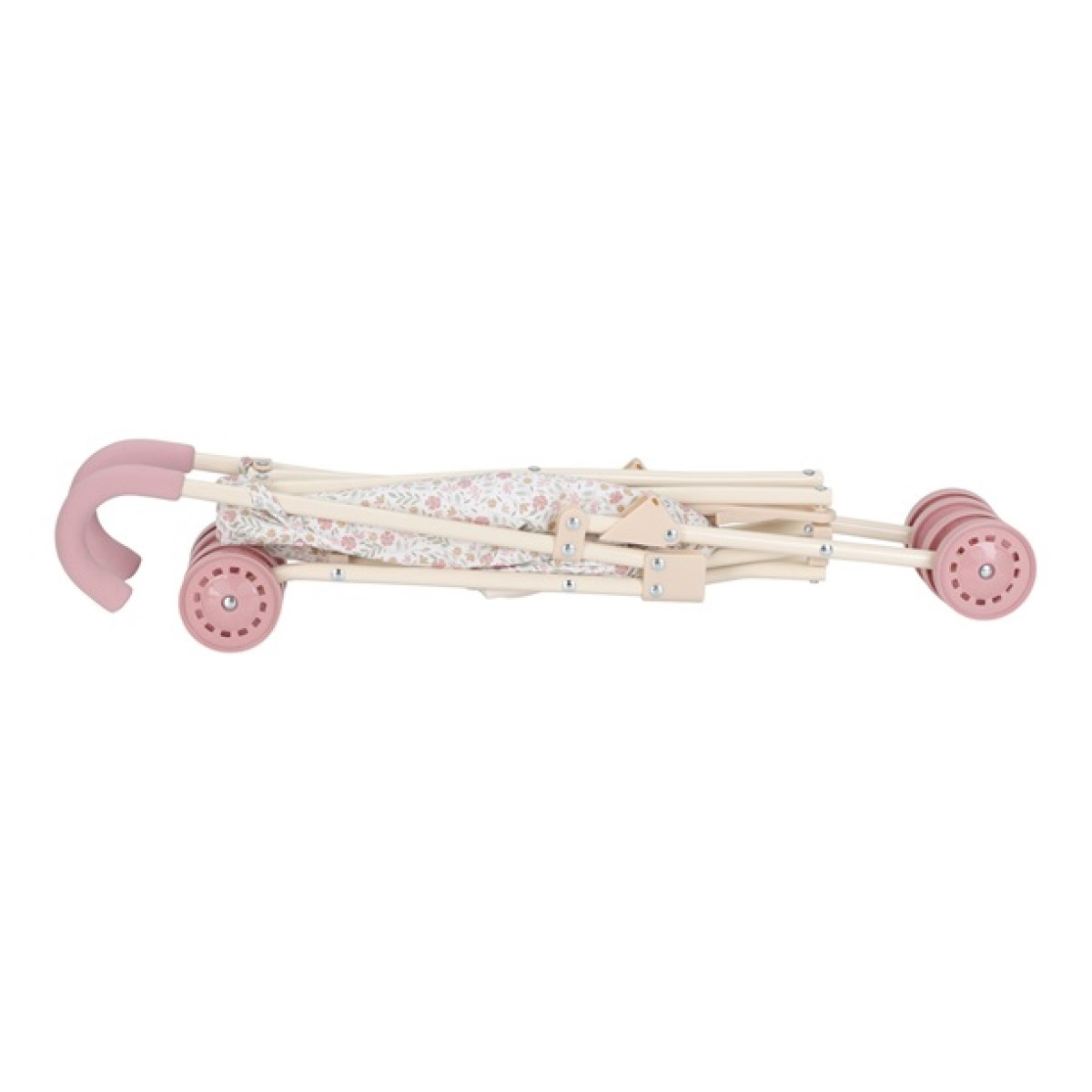 Roza kovinski voziček za punčko Soft Flowers (36 mesecev+), Little Dutch (LD4585)
