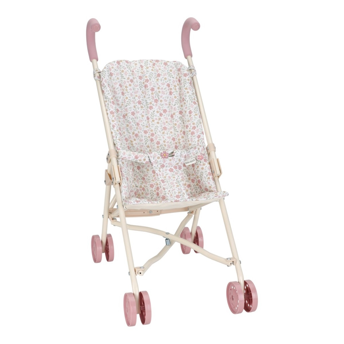 Roza kovinski voziček za punčko Soft Flowers (36 mesecev+), Little Dutch (LD4585)