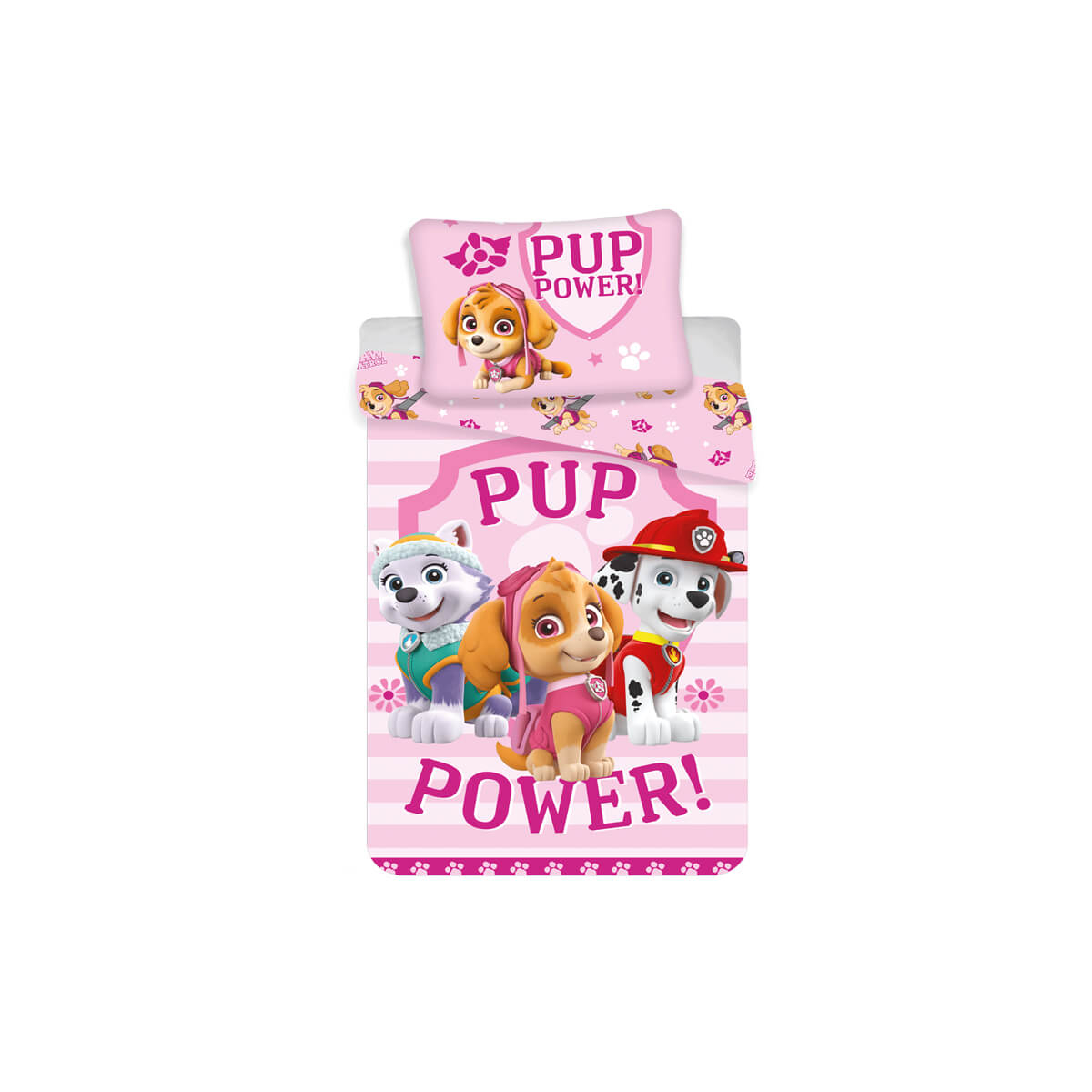 Dvostranska roza 2-delna posteljnina TAČKE NA PATRULJI pup power 135x100 cm