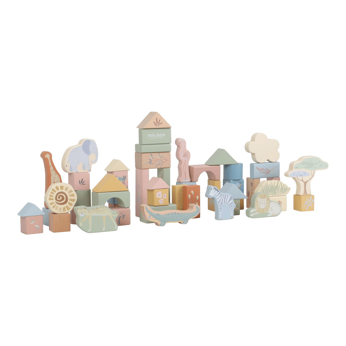 Set lesenih kock za gradnjo, SAFARI FRIENDS (24m+), 50 kock, Little Dutch (LD7445)-1