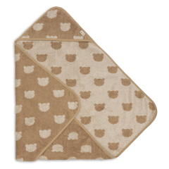 Rjava brisača s kapuco 75x75 cm Jacquard TEDDY BEAR, Jollein&reg;