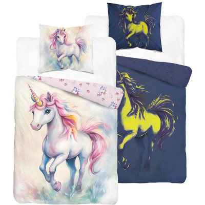 Roza 2-delna posteljnina UNICORN, Glow in the dark,140x200 cm