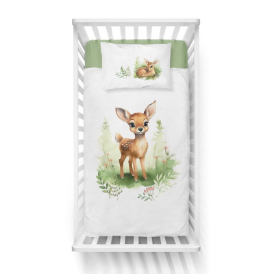 Dvostranska belo-zelena posteljnina BAMBI 120x90 cm